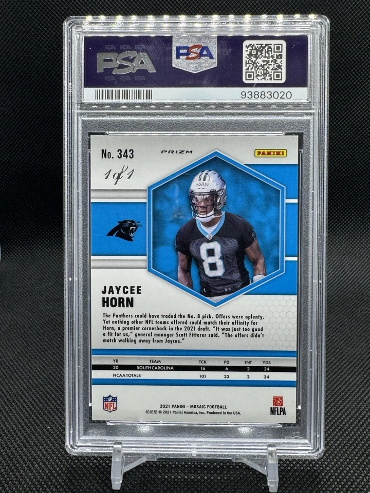 2021 Panini Mosaic Jaycee Horn RC Nebula Choice 1/1 PSA Gem Mt 10 Panthers - Image 4 of 4