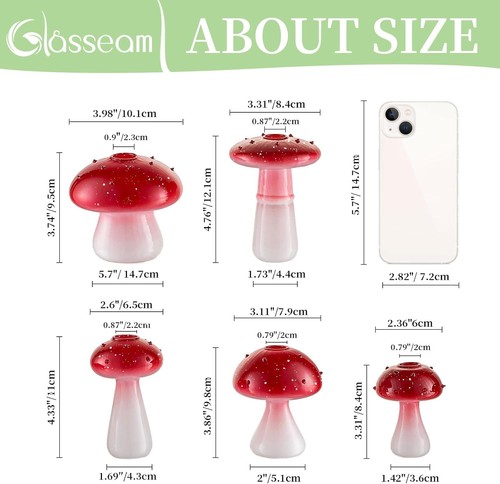 Glasseam Mushroom Vase Small for Decor: Cute Glass Colored Vases 5, Red - Picture 5 of 7