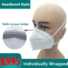 [50PCs] 4 Layer KN95 Disposable Face Mask Headband Style Individually Wrapped