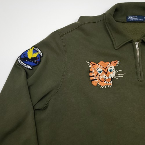 Polo Ralph Lauren Sweatshirt XL 2XL Patches 1/4 Zip Henley Tiger Force Pacific - Picture 8 of 24
