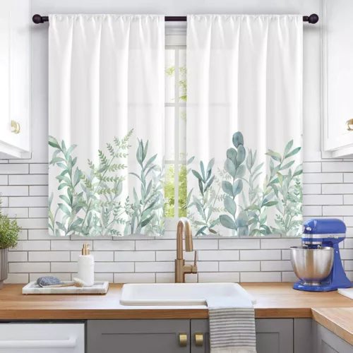2X Rod Pocket Floral Blackout Valance Kitchen Waterproof Window Curtains Drapes - Picture 37 of 54