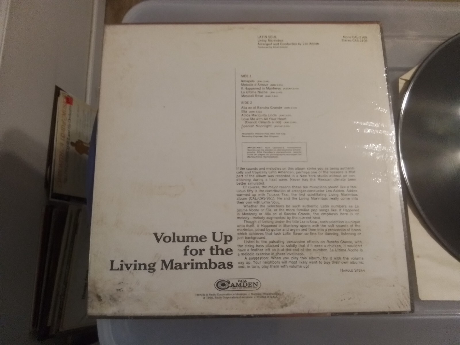 Living Marimbas ‎ Latin Soul 1966 RCA Camden CAL2105 Vinyl LP