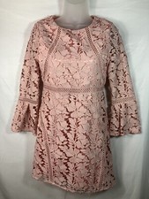 DRESS Size 14 GIRLS Bardot Lotus Pink Floral Lace 3/4 Sleeve New 