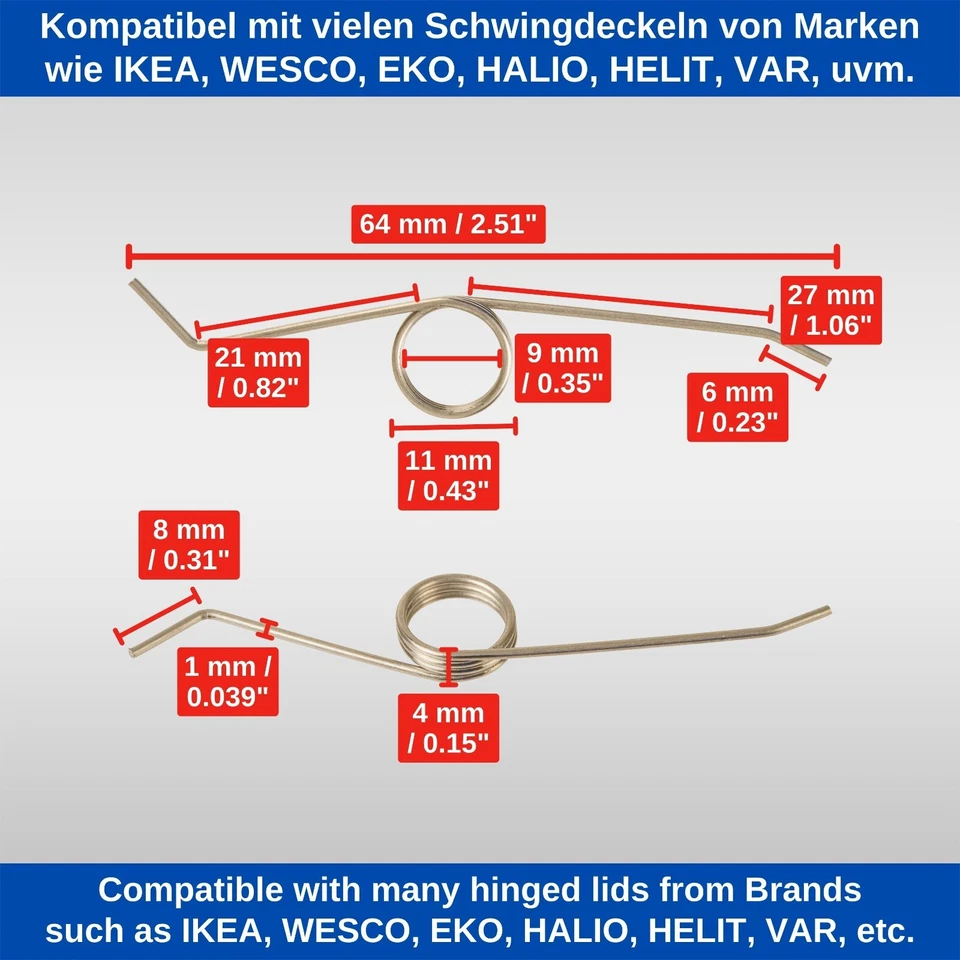 Schenkelfeder Mülleimer passend für Einzel Duo Trio Bin Abfalleimer Metallfeder - Bild 4 von 4