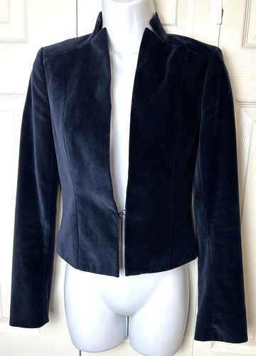 CLUB MONACO Blue Velvet Riding Jacket Blazer Navy Notch Collar Coat Cropped Sz 0 - Picture 2 of 12