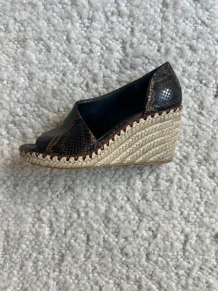 Vince Sonora Alpargata Piel Serpiente Sandalias Cuñas Zapatos Negro Marrón Talla 7 Foto 3 de 4