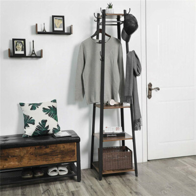 Industrial Coat Rack Stand Hallway Furniture Hooks Shoe Storage Shelves  Metal