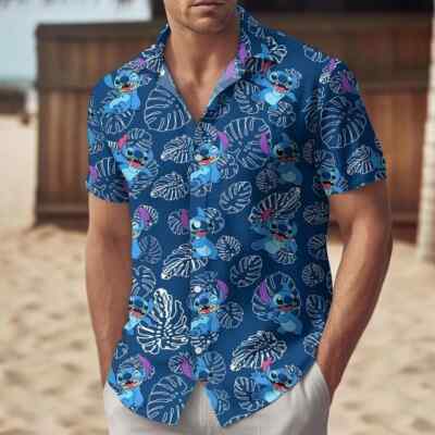 Stitch Tropical Hawaiian Button Down Shirt Unisex Adults S-5XL