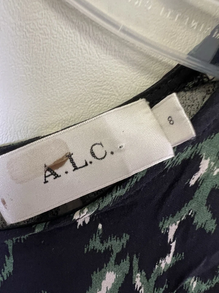 A.L.C. Vestido para mujer de seda negro/verde estampado mangas largas línea A negro talla 8 Foto 4 de 4
