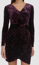 Guess Women's Purple Velvet Ruched-Front Bodycon Long-Sleeve Dress Size 16