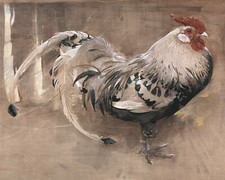 Reproducción de pintura de gallo vintage impresión de giclee en papel de bellas artes