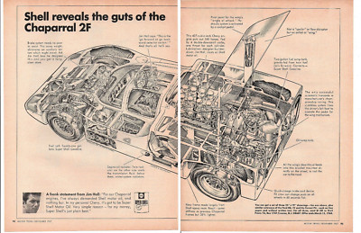 1968 CHAPARRAL CHEVY 427/540 HP / JIM HALL ~ ORIGINAL 2-PAGE CUTAWAY SHELL AD