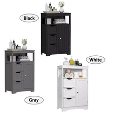 Bathroom Floor Cabinet Storage Organizer with Adjustable Shelf Black/White/Gray