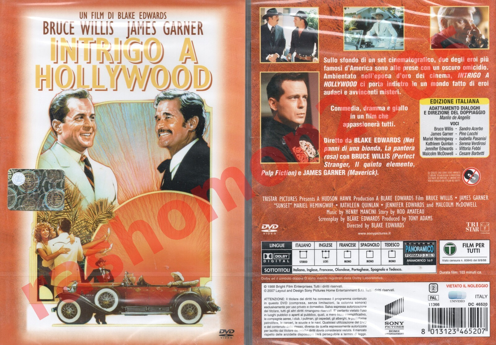 DVD SUNSET Bruce Willis James Garner Mariel Hemingway Blake Edwards Region 2 NEW