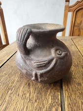 Vaso effigie uccellino precolombiano/primo ispanico Sud America messicano nero