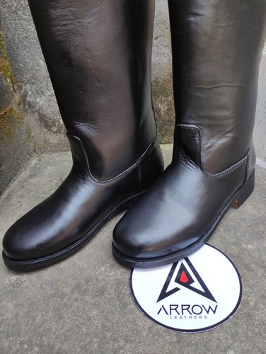 WW2 German Officer Black Leather Boot Rounded Toe Customized Handmade Long Boots - Bild 7 von 7
