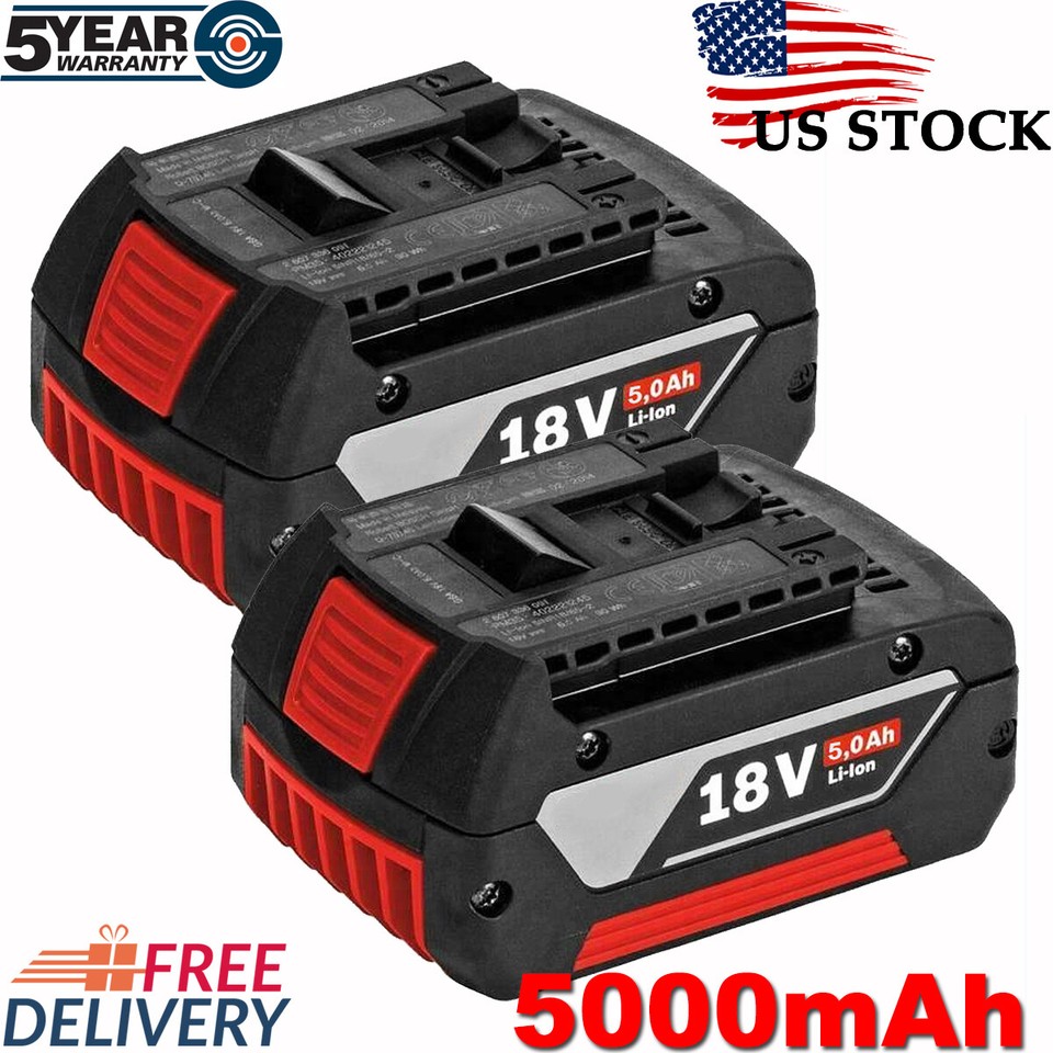 Batteria Ricambio Per Attrezzi Bosch 18V - 2 Pezzi Da 5000mAh Li-ion, Compatibile Con Serie BAT609, BAT618, BAT619 E Molti Altri