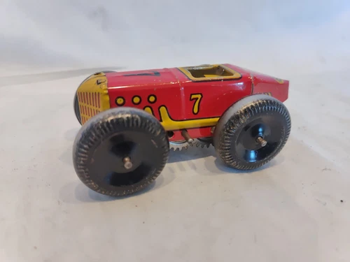 Vintage Marx No 7 Tin Litho Wind Up Boat Tail Racer Indy Race Car Works Intermit