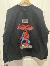  RARE NWT KITH X Marvel Spider-Man "Allies" Crewneck Large Black Sweatshirt New