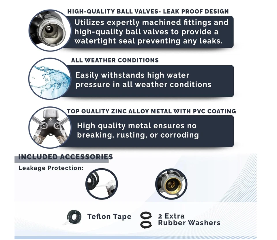 Paquete de 2 divisores de manguera de jardín de 2 vías Morvat conector en Y de alta resistencia con válvulas Foto 3 de 4