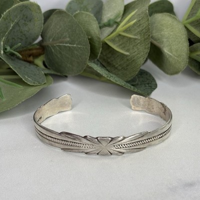 Vintage Sterling Silver Bell Trading Post Etched Cuff Bracelet Southwestern