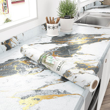 Grey/Gold Marble Contact Paper Peel and Stick Countertops Waterproof Thick Ma...