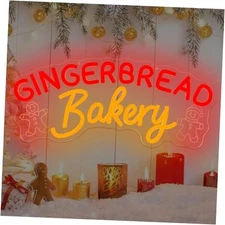 Bakery Neon Sign Christmas LED Sign for Cafe Shop Kitchen Bedroom Gingerbread