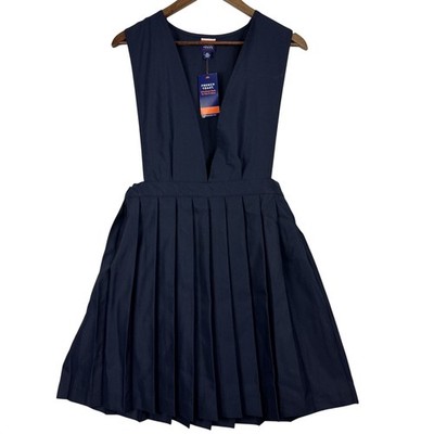 French Toast Uniform Dress Girls Size 18 1/2 Navy V-Neck Pleated Jumper School