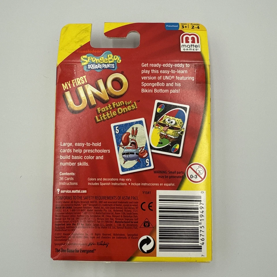 SEALED My First UNO Spongebob Squarepants King Size Card Game Preschool Mattel - Image 2 of 4