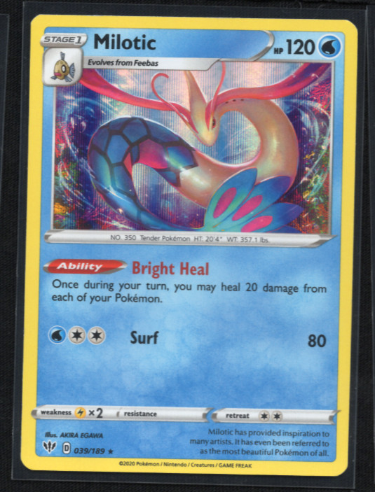 Milotic 039/189 Holo Rare SWSH: Darkness Ablaze | AKIRA EGAWA Pokemon Card NM