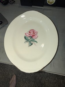 💥 HOMER LAUGHLIN Eggshell Nautilus Oval Serving Platter Tray Rose Pattern D51N5
