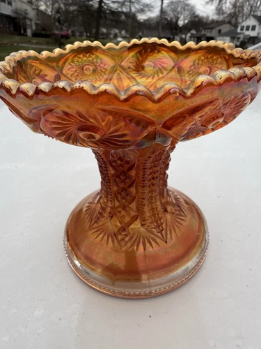 VINTAGE IMPERIAL CARNIVAL GLASS MARIGOLD TWINS FRUIT BASE EXCELLENT CONDITION