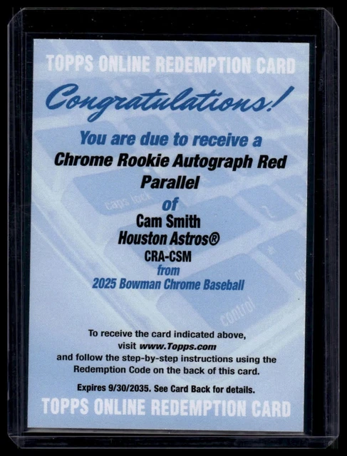 Auto Rookie 2025 Bowman Chrome #CRA-CSM Cam Smith True Red /5 Redemption