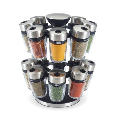 16 Herb & Spice Carousel - Rotating Spice Rack - Metal Two-Tier Organizer - L...