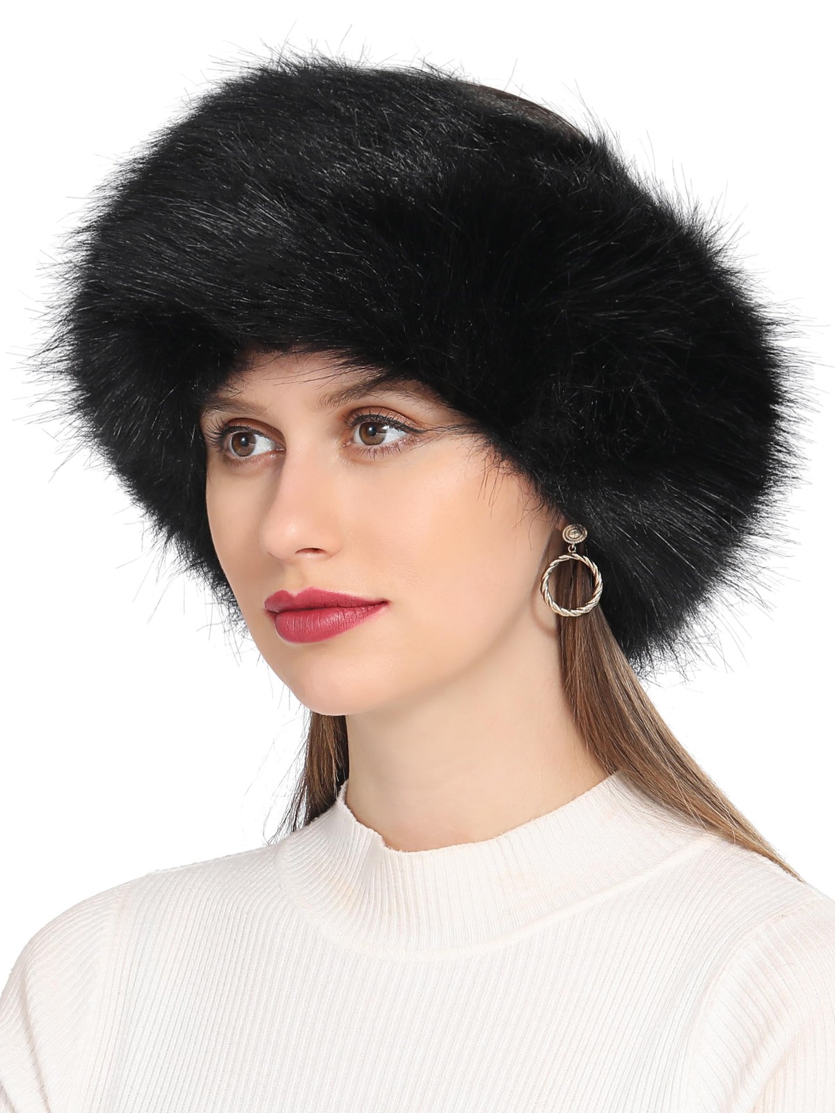 Faux Fur Headband Women Winter Earwarmer Earmuff, Elastic Hair Band Accessory
