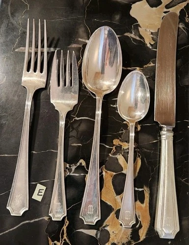 Fairfax Durgin-Gorham Sterling Silver Place Size Spoon monogram 5 Pc 159 g grams