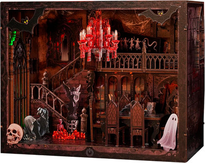 Haunted Manor DIY Miniature House Kit with LED Lights - Gothic Book Nook Decor,