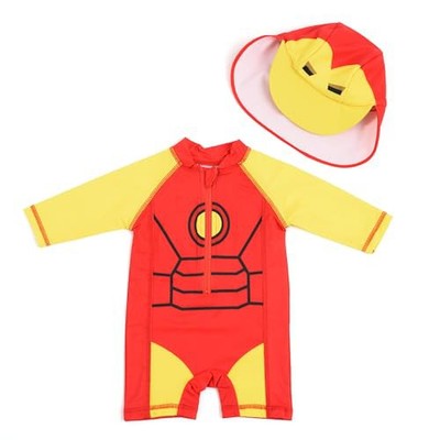 Marvel Ironman Baby 3-6m One-Piece Swimsuit & Hat UPF 50+ All-Day UV...