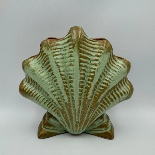 Vintage Frankoma Prairie Green Clam Shell Vase Planter Decor