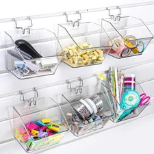 6 Set Slatwall Bins Plastic Bins with Metal Hooks Mount Hanging Slatwall Cont...
