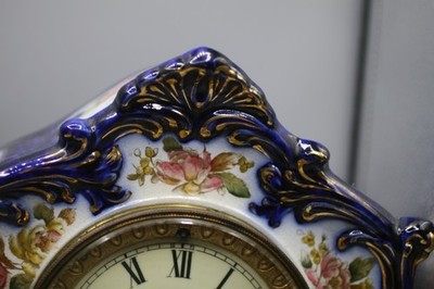 ANSONIA COBALT BLUE KEY WIND BONG STRIKE PORCELAIN CLOCK VERY NICE