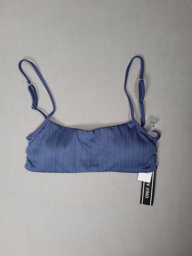 Damsel Womens Square Neck Bralette Super Ribbed Navy Blue Swimsuit Top Large - Afbeelding 3 van 6