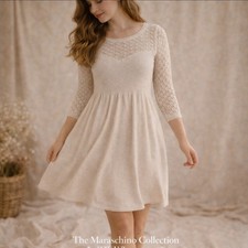 American Eagle Vintage Y2K Babydoll Sweater Dress Country Cream Crochet Knit XL