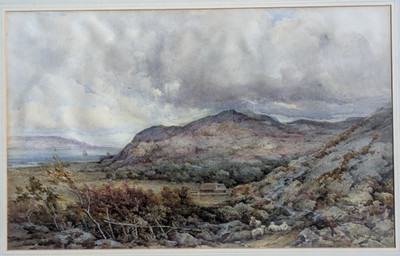 Anfang 20. Jh. Original Aquarell Gemälde Küstenlandschaft mit grasenden Schafen