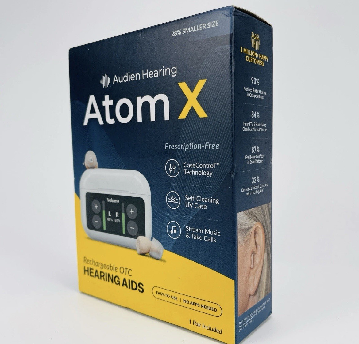 Audien Hearing Atom X Rechargeable OTC Touchscreen Bluetooth Hearing Aids New!