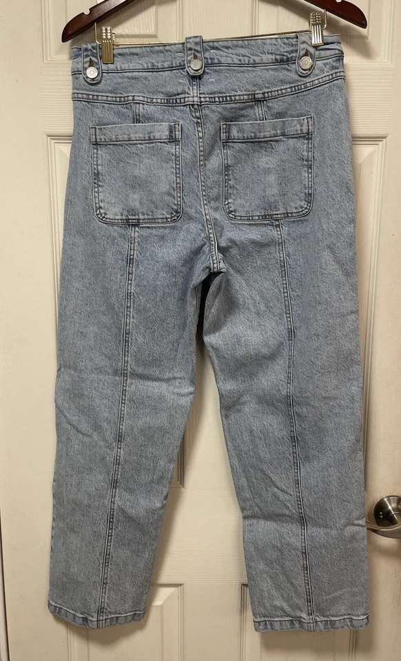 Pantalones de mezclilla Habitual lavado ligero cónicos utilitarios mezcla de algodón talla 8/29 Y2K patinador usados en excelente estado Foto 3 de 4