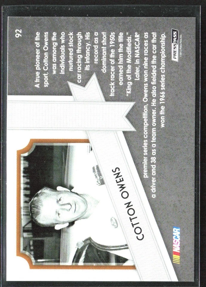 Cotton Owens 2012 Press Pass Fanfare Silver /25 A #92 - Image 2 of 3