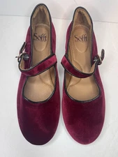 Sofft Shoes Size 10 Genuine Leather Dark Red Velvet Mary Janes Flats