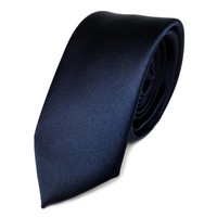 Schmale Tigertie Satin Krawatte Blau Marine Dunkelblau Uni Einfarbig Schlips Tie