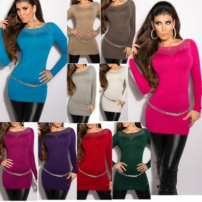   SeXy Miss women's knit long sweater glamour studded cleavage sweater 34/36/38 